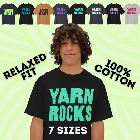 YARN ROCKS Unisex Oversized Boxy Tee - A Comfy, Cotton, Relaxed-Fit Shirt - 30+ colors & 7 Sizes