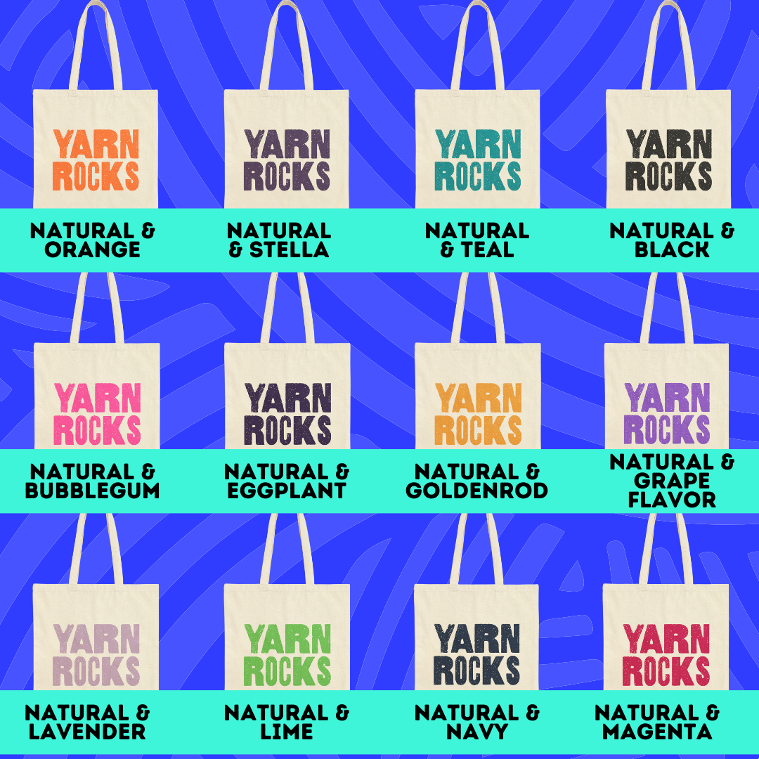 YARN ROCKS Reusable Cotton Shopping Tote Bag - 20+ colors